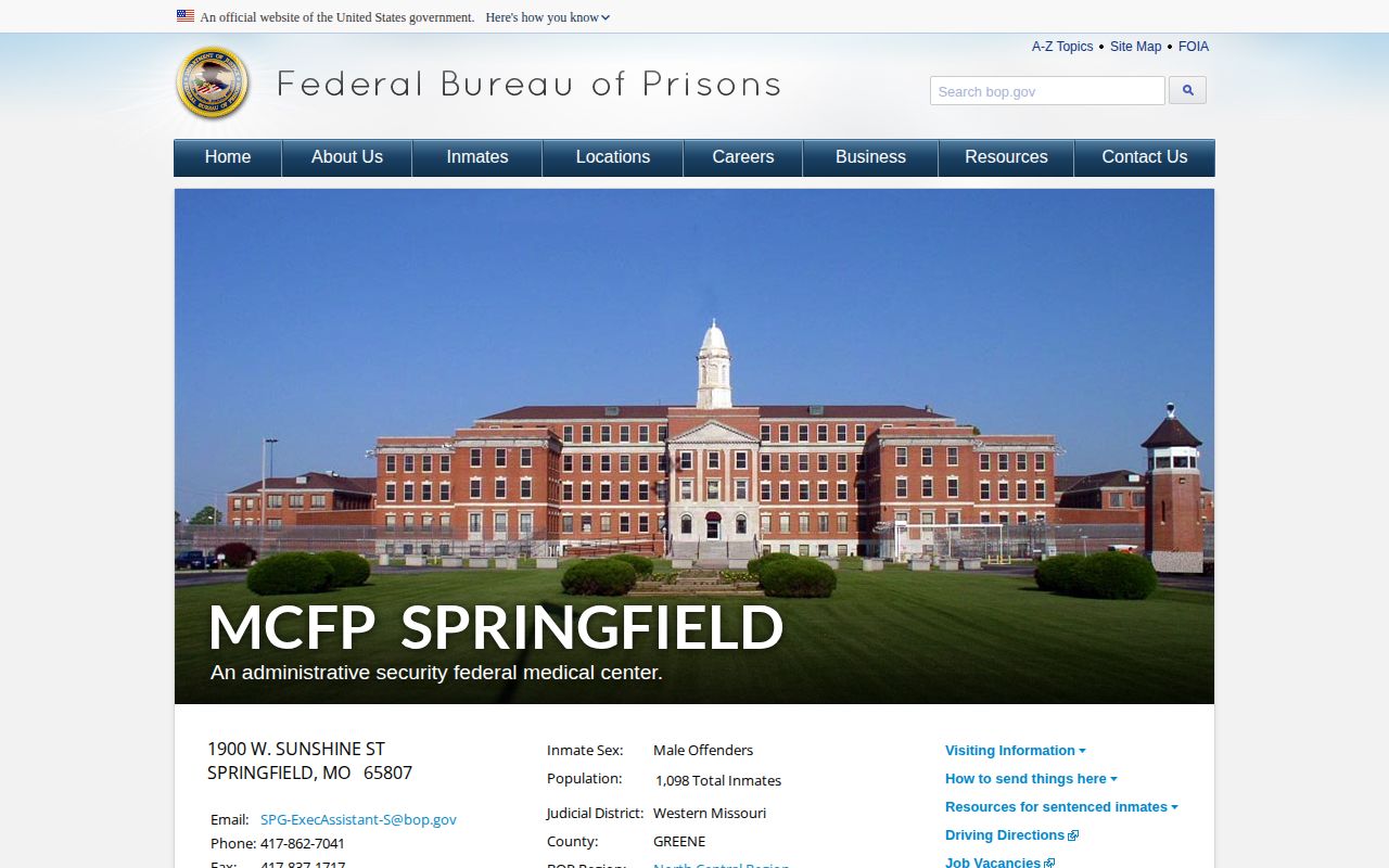 MCFP Springfield federal release facility page